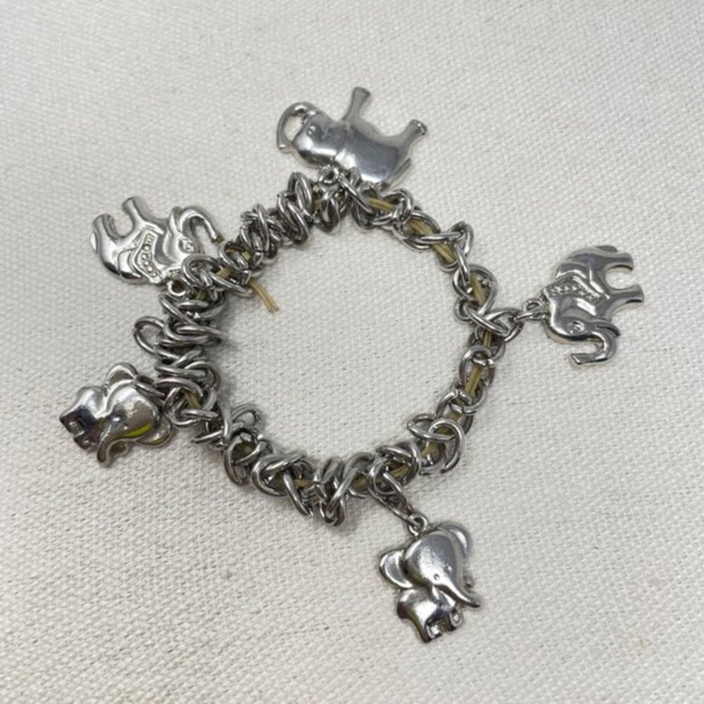 Elephant Charm Bracelet Silver-Tone Chain Stretch‎ Dangle